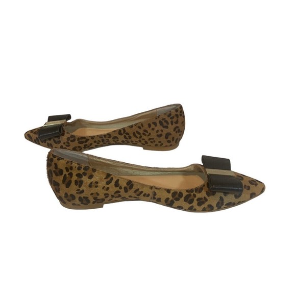 Kate Spade Cheetah Calf Hair Pointed Bow Flats 5M - Picture 2 of 8